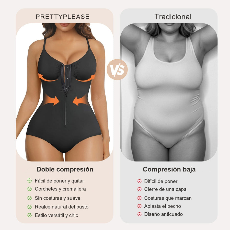 Body Reductor con Cremallera — Braguita Faja Moldeadora - Beige Negro